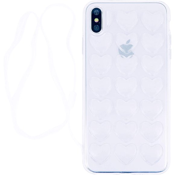 iPhone Xs Max Case for Women, DMaos 3D Bubble Heart Cover with Lanyard Strap Necklace, Cute Girly for iPhone 10s Max