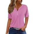 thumbnail image 2 of Summer Xqxayjr Women's Summer Tops Tunic Tops Under $5 Plus Size Short Sleeve Shirt Solid Color V Neck Button Going Out Shirts Valentines Day Gifts for Her, 2 of 5