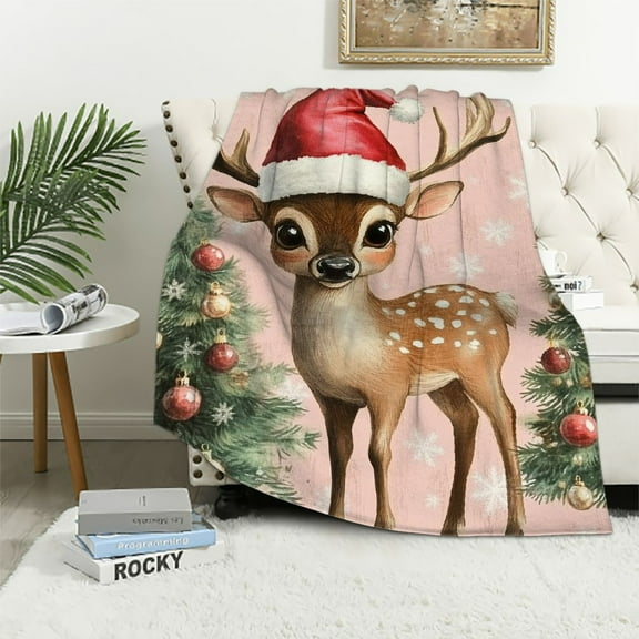 Pratyus Reindeer Christmas Trees Flannel Throw Blanket for Couch Sofa Bed All Seasons Comfort Home Decor Gifts 40x50in