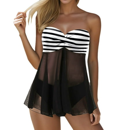 EHRWE Women s Bikini Swimsuit Ladies Two Piece Bathing Suits Bandeau Tankini Top Swimsuit With Bottoms Swimwear Beach Outfits