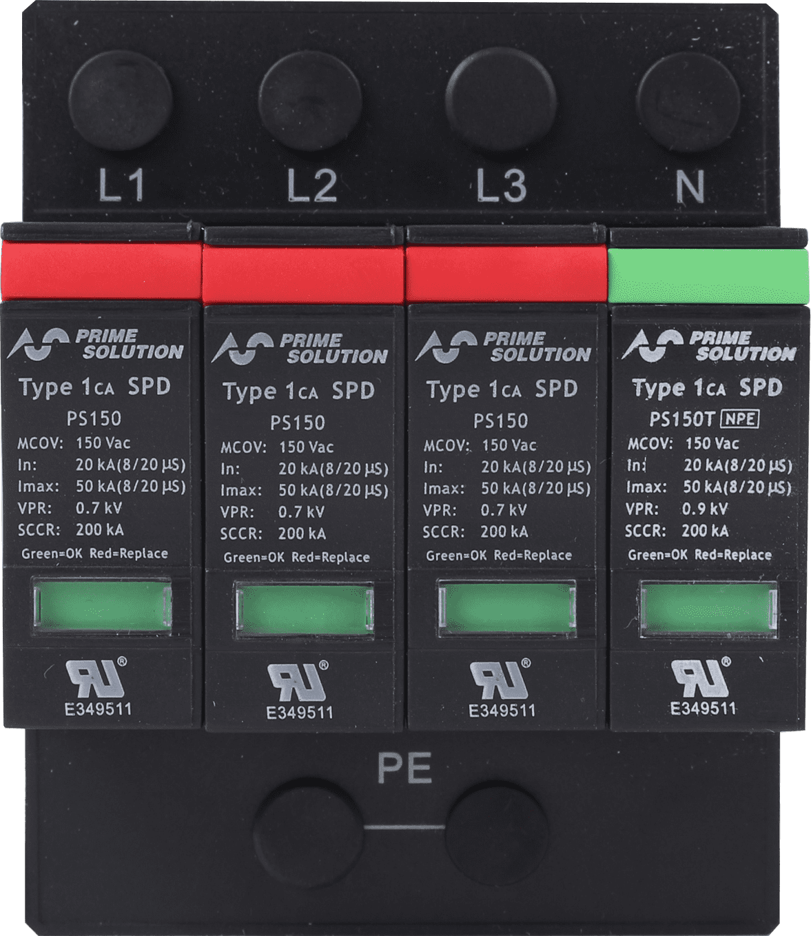 Prime Power Solutions PS150/3PN-S DIN Rail Surge Protective Device 150VAC 200kA