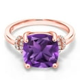 thumbnail image 3 of Gem Stone King 18K Rose Gold Plated Silver Purple Amethyst Engagement Ring for Women | 3.29 Cttw | Cushion 10MM | Gemstone February Birthstone | Size 6, 3 of 5
