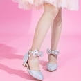 thumbnail image 6 of SERTG Girls Glitter Heel Sandals Kids Princess Dress Shoes Bow Dangling Crystal Adjustable Buckle Ankle Strap Round Toe Low Block Heel Wedding Party Performance Casual Wear Shoes(5-5.5 Years), 6 of 9