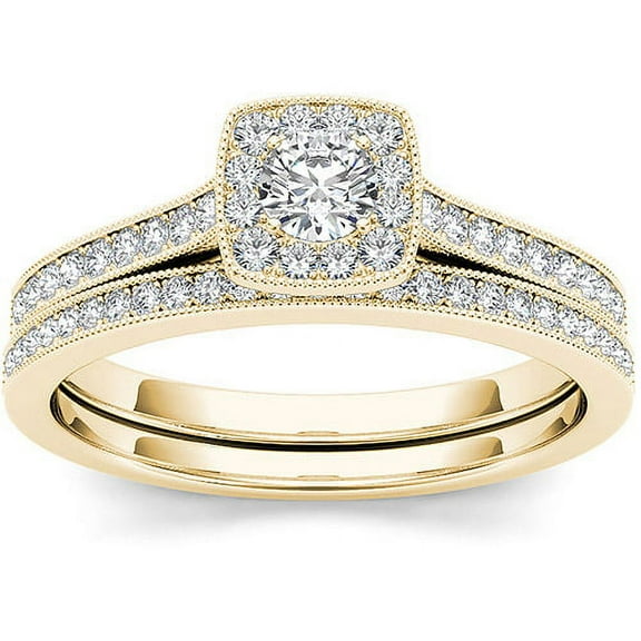 1/2 Carat T.W. Diamond 10kt Yellow Gold Cushion-Shape Engagement Ring Set