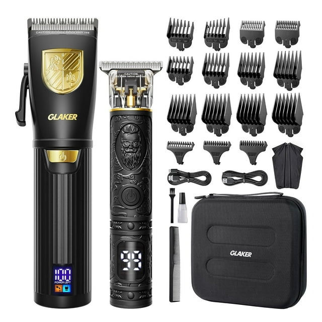 GLAKER Electric Hair Clippers for Men Cordless Hair Clippers and Trimmer Kit for Barber Men's Haircut Kit with LED Display 15 Guide Combs Mens Gifts
