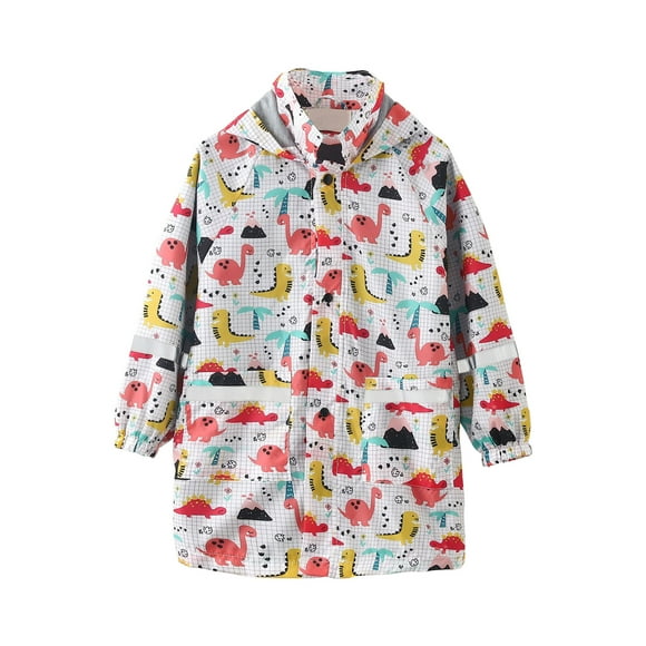 Cameland Girls Coat Rainy Season Children's Raincoat Jacket Cute Print Hooded Mid-length Jacket With Pockets