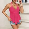 thumbnail image 4 of Women's Halter Hollow Out Tank Tops V Neck Tie Back Ruffled Hem Blouses Summer Casual Shirts, XL, 4 of 5