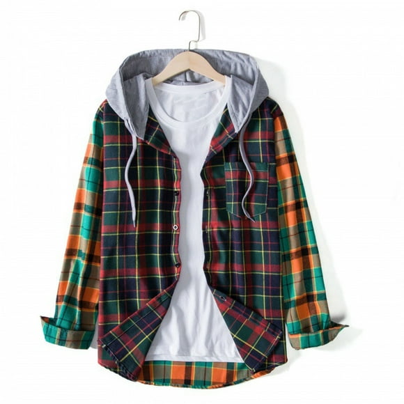 Meichang Flannel Shirts for Men Casual Plaid Hoodies Streetwear Button Down Shirt Jacket Regular Fit Long Sleeve Coat Jacket
