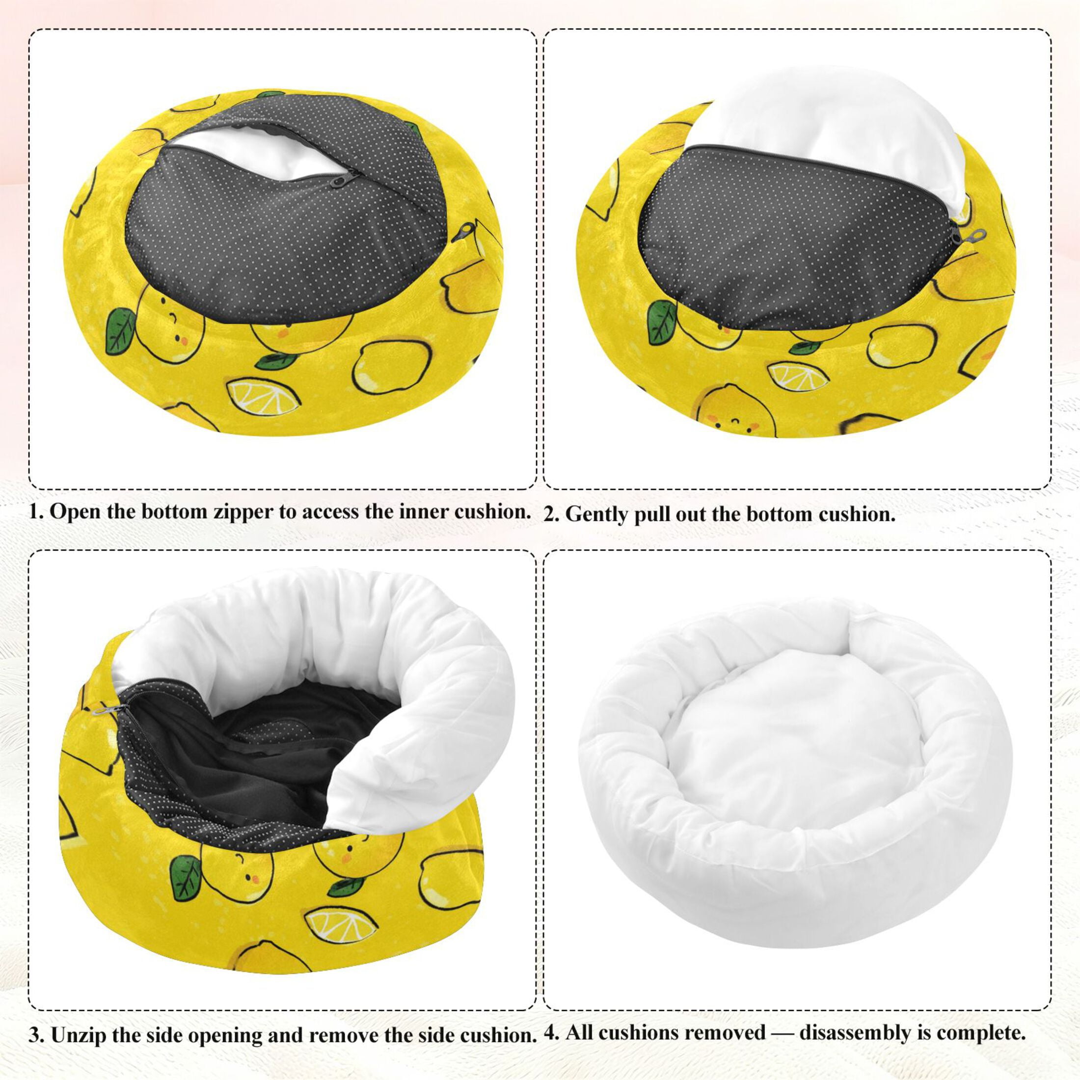 Iauyy Pet Couch Donut Cat Bed for Indoor Cats/Small Dogs Washable & Machine with Non-slip Bottom Calming Cat Furniture, Lemon Cartoon Wallpaper (M)
