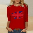 thumbnail image 4 of WREESH Womens Great Britain Uk Flag T-Shirts Casual 3/4 Sleeve T-Shirts Round Neck Tunic Tops Basic Graphic Tees Loose Pullover Blouses Red, 4 of 5