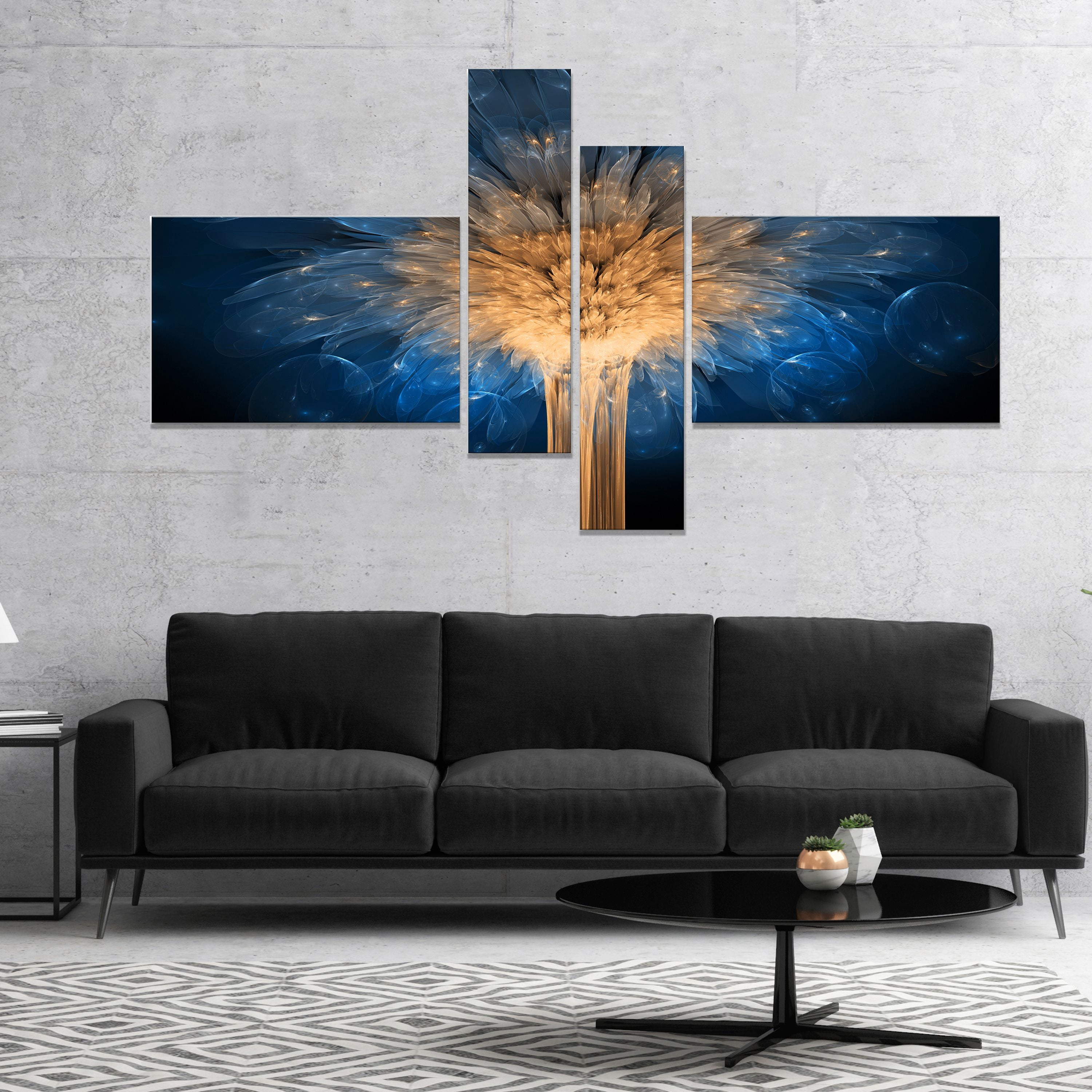 Designart 'Fractal 3D Blue Dragon Flower ' Abstract Canvas Art Print