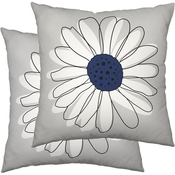 Summer Daisy Pillow Covers 16x16 Inch Blue Gray Throw Pillow Cases Seasonal Floral Pillowcase Flower Linen Outdoor Cushion Covers Home Decorations for Bed Sofa Couch Set of 2