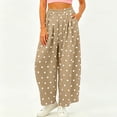 thumbnail image 5 of Cagogo Women's Polka Dot Wide Leg Trousers Elastic Waist Casual Loose Long Pants with Pockets Travel Beach Work Lounge Palazzo Pants Summer Fashion Clothes, Khaki XL, 5 of 6