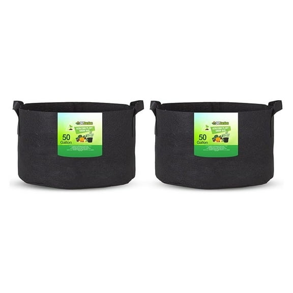 2-Pack 50 Gallon Grow Bags/Aeration Fabric Pots w/Handles (Black)
