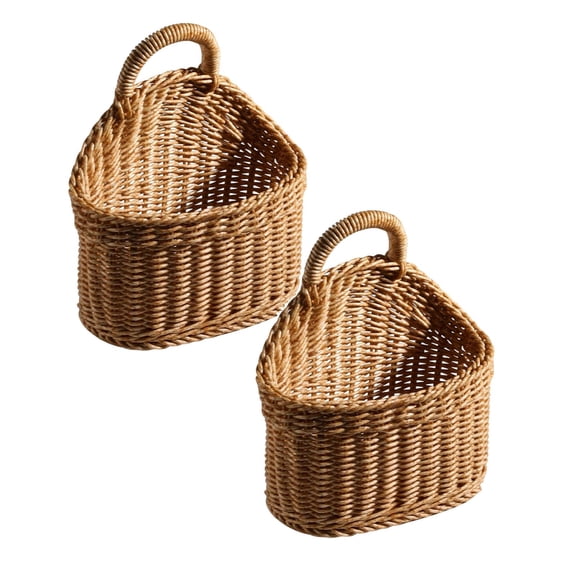 2Pcs Hanging Woven Wall Hanging Storage Woven Shelf Storage Small Woven Storage With Handle Decorative Suitable For Home Offic Home Textile Storage Practical Home Decor