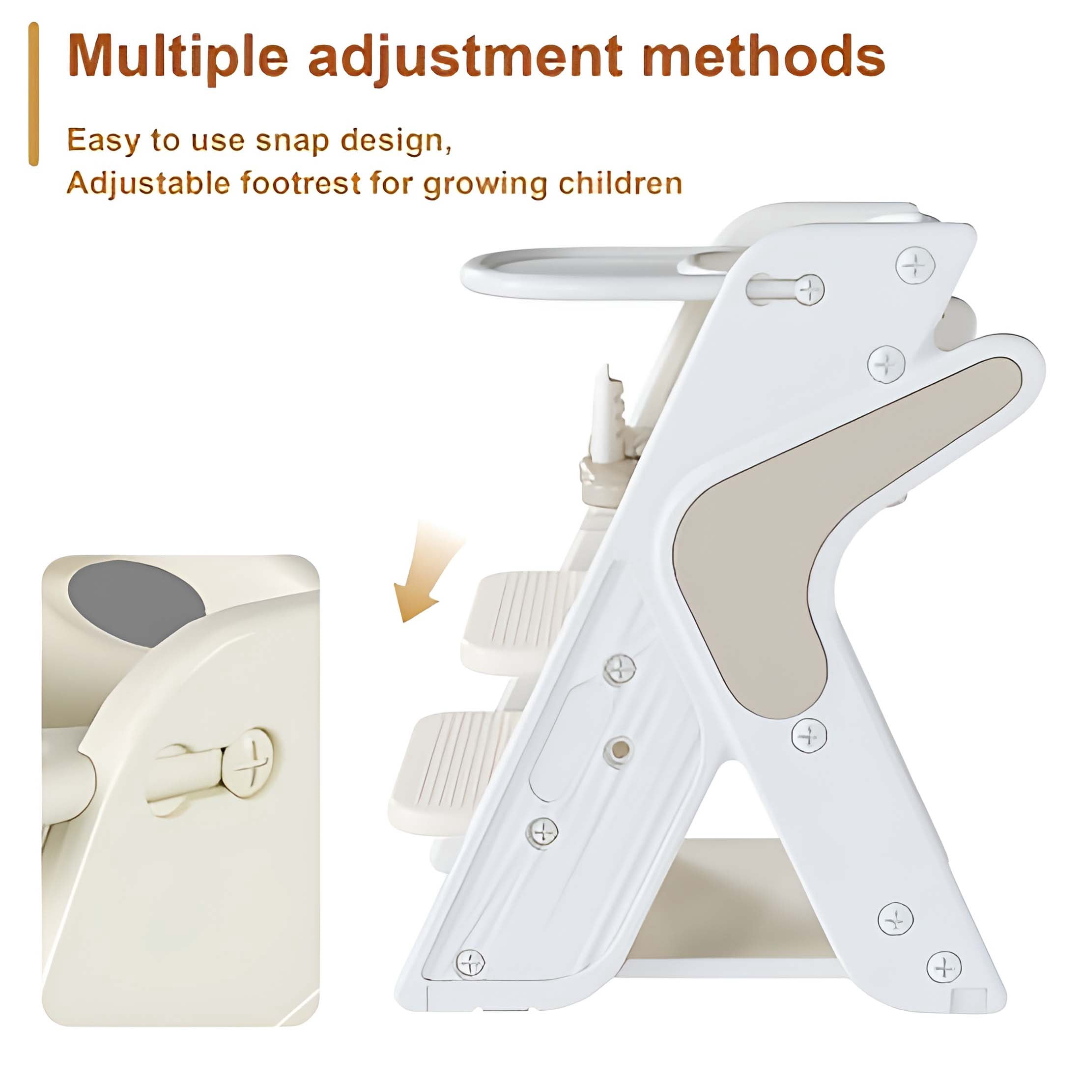 Adjustable Multifunctional High Chair,Child Feeding Seat with 5-Point Safety Harness and Removable Large Tray