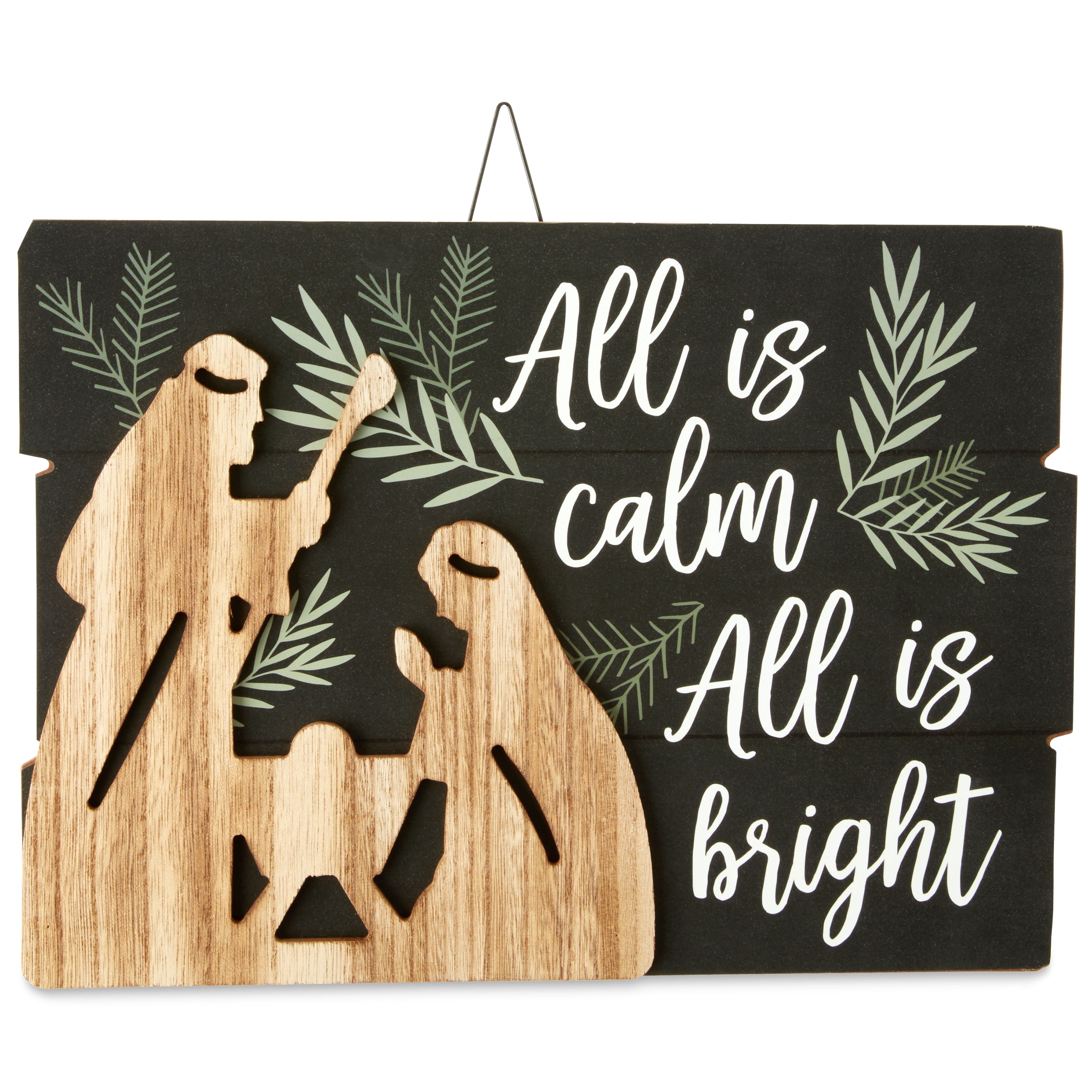 Holiday Time Nativity Wood Sign Wall Decor, All is Calm, 10"