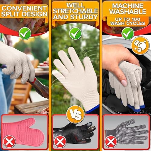 Heat Resistant Gloves for Cooking & Grilling – Aramid Oven Mitts Gloves with Fingers, Short-Term Hand Protection up to 932°F and Secure Grip for Baking, Fryer, and BBQ$$Tools & Hardware Other