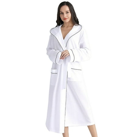 

Women s Hooded Classic Long Bathrobe Super Soft Comfy Solid Color Belted Lightweight Robe for Men and Women