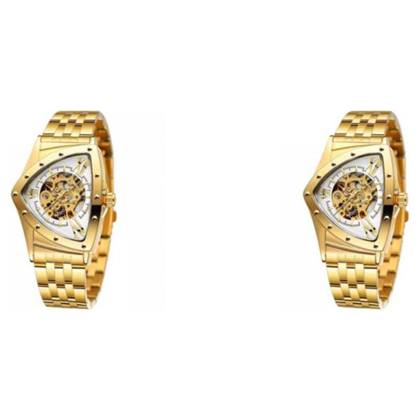 Qarigey Reloj de moda para hombre, reloj deportivo de negocios, portátil, ajustable, resistente al agua, reloj de lujo, reloj de mecánico, Oro/Blanco 2Conjunto