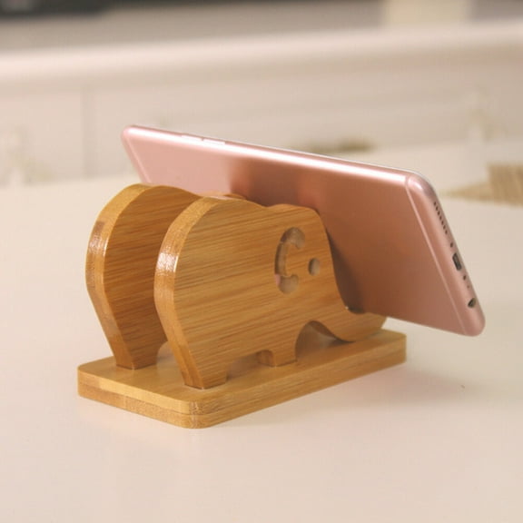 LULULION Wooden Base Phone Stand Hands Free Video Watching Brown 1Pcs