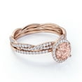 thumbnail image 3 of JeenMata 1.5 Carat Round Cut created morganite Trio Set - Bridal Set - Wedding Trio Set - Halo Ring - Cluster Ring - 18k Rose Gold Over Silver, 3 of 6