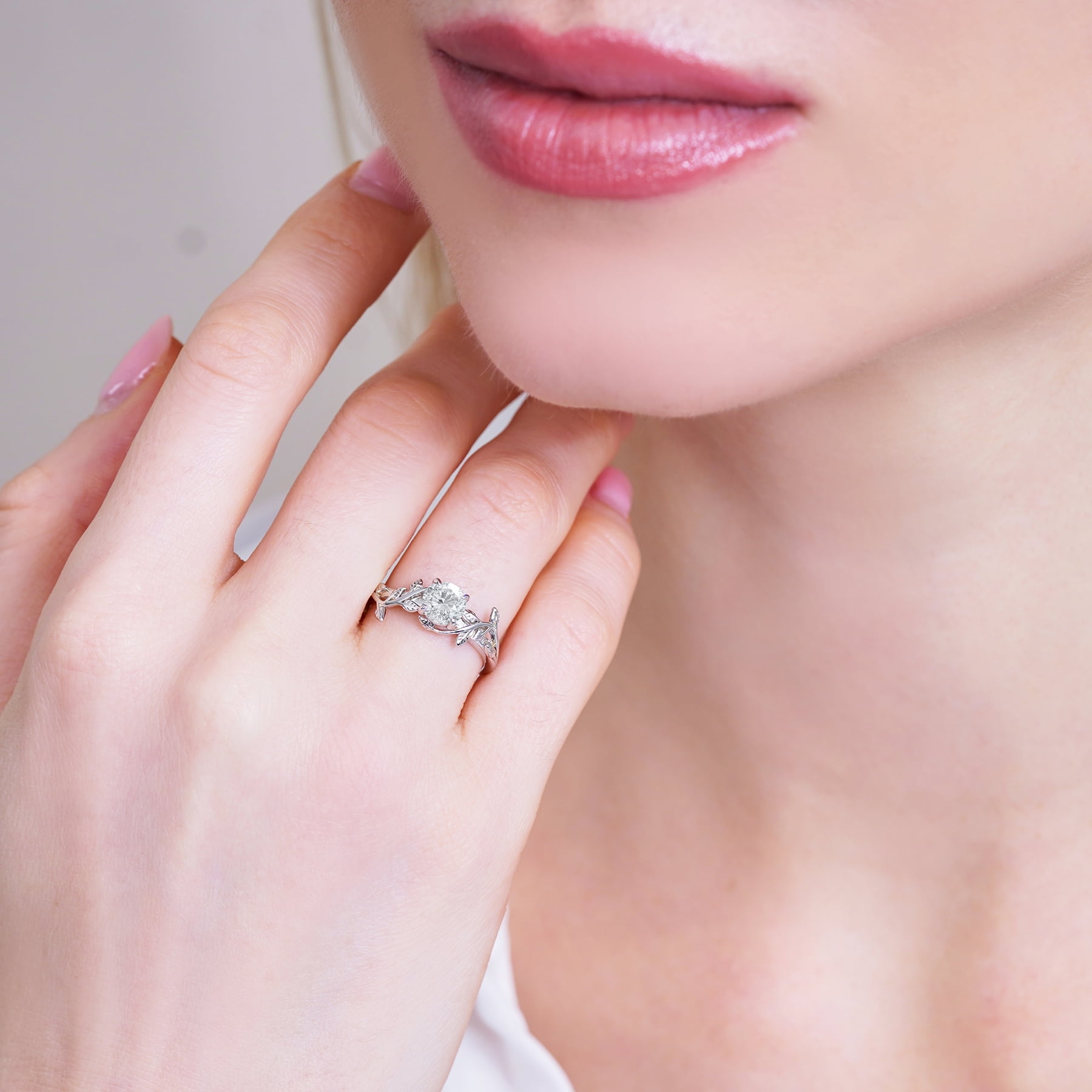 JeenMata 0.50 Carat Round Cut Moissanite Bohemian Engagement Ring - Vintage Moissanite Promise Ring - 18k White Gold Plating for Women