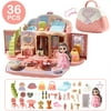 PayUSD Kids Dollhouse Playset , Portable Girls Dollhouse Pretend Play Set with Furniture & Figures, Doll House Set 2 in 1 Playhouse Set Imaginative Christmas Birthday Gifts for 3 4 5 6 Years Old