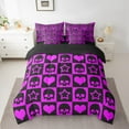 thumbnail image 2 of Manfei Boys Girls Abstract Gothic Skull Bedding Comforter Set 7 Pieces,Black Purple Love Heart Print Full Bedding Set Lightweight,Geometric Plaid Grid Fitted Sheet Flat Sheet,Breathable Home Decor, 2 of 6