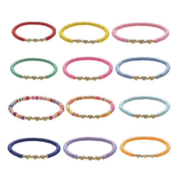 Pulvas de arcilla de 12 piezas Pulseras de verano Pulseras estiradas para mujeres para mujeres