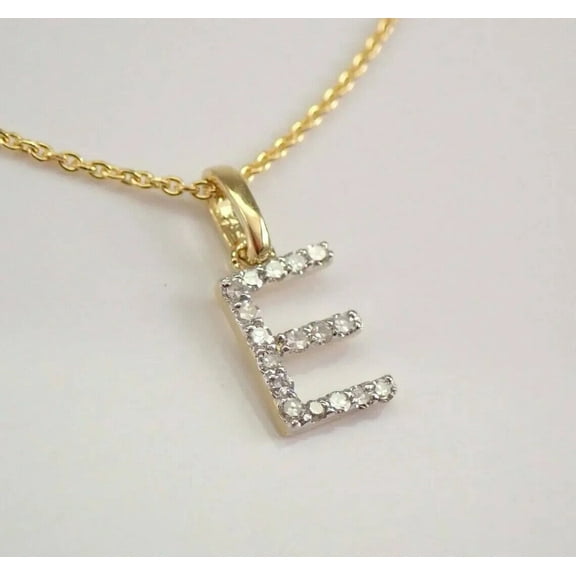 1Ct Round Cut Simulated Diamond Initial E Letter Pendant 14K Yellow Gold Plated 18"Free Chain