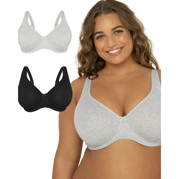 Fruit of the Loom Women's Fit for Me Collection: 2-Pack Plus-Size Unlined Underwire Bra-Cotton Comfort & Pinch-Free Straps