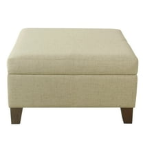 HomePop Round Upholstered Storage Ottoman, Tan