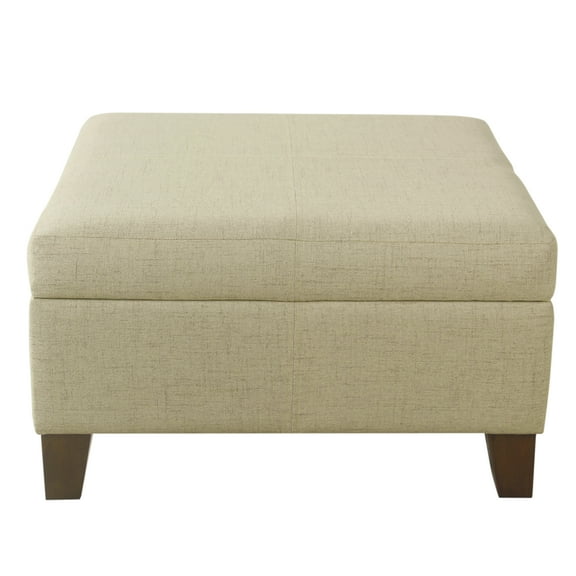 HomePop Round Upholstered Storage Ottoman, Tan