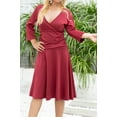 thumbnail image 2 of Curve Muse Women's 3/4 Sleeve V Neck Ruched Waist A-line Midi Dress-Dark Red-XL, 2 of 6
