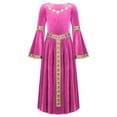 thumbnail image 3 of YEAHDOR Girls Renaissance Vintage Maxi Dress Velvet Long Bell Sleeve Medieval Princess Dress Up Costume Hot Pink 16, 3 of 7