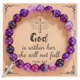 thumbnail image 1 of Women's Beads Cross Bracelet Natural Stone Bible Verse Prayer Bracelet For Christian Religious Jewel, 1 of 3