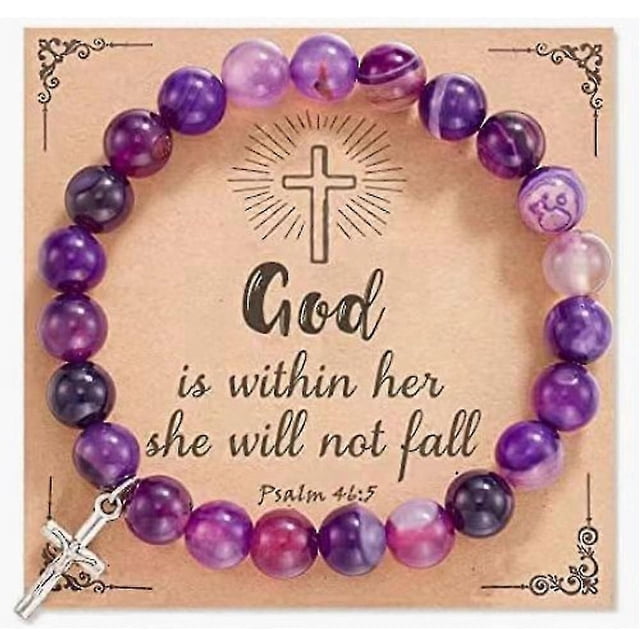 Women's Beads Cross Bracelet Natural Stone Bible Verse Prayer Bracelet For Christian Religious Jewel