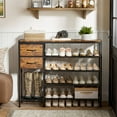 thumbnail image 2 of BGTREND 5-Tier Shoe Rack with Wooden Top and 2 Fabric Drawers, 16-21Pairs Shoe Storage Organizer with Boots Storage, Wide Shoe Stand for Entryway Hallway Closet(37.4''L, Rustic Brown), 2 of 7