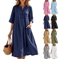 thumbnail image 2 of Oksale Travel Dresses for Women with Pockets Casual Henley Neck Midi Dress Loose Cozy 3/4 Length Sleeve Dresses Beach Vacation Flowy Dress Khaki XL, 2 of 10