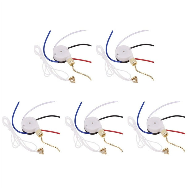 5X Kit Interruptor Ventilador Techo, 3 Velocidades, 4 Cables, Interruptor Control Velocidad con Cremallera,Interruptor Cable Tracción ZE-208S con Cuerda Dorada