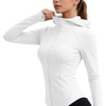 thumbnail image 5 of Bosfbaoi Women's Hooded Full Zip Long Sleeve Athletic Jacket, Slim Fit Stretchy Breathable Workout Top, Curved Hem Thumbhole Outerwear for Yoga Gym Daily, 5 of 6