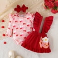 thumbnail image 3 of SonxaHe Newborn Girl Outfit Set Valentine's Day Cute Heart Romper Overalls Headband Baby Holiday Stylish Party Outfits,3-Piece White,Sized 0-3 M, 3 of 8