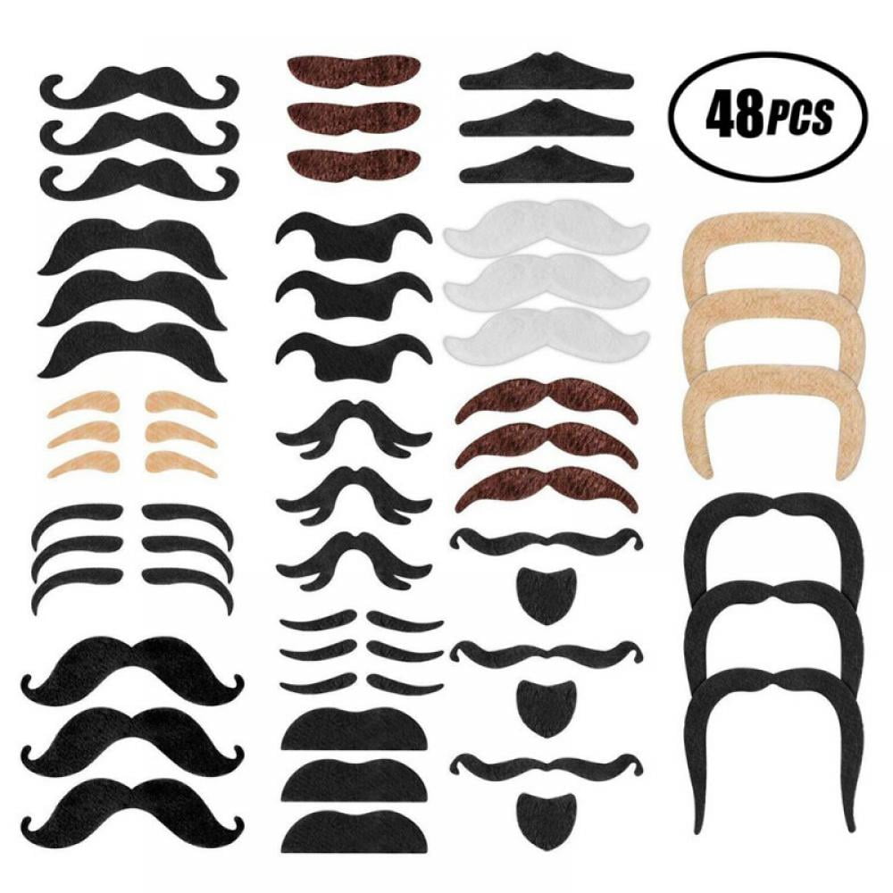 48 Pack Self Adhesive Mustaches,Novelty Mustache,Fake Mustaches Stickers for Party Performance Supplies,Halloween Decoration Black 