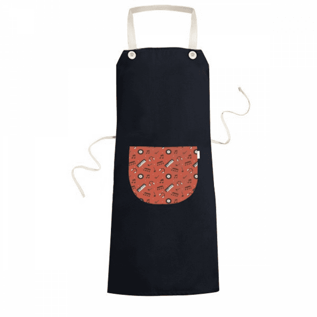Tablier Rouge avec Notes de Musique et Enregistrement Noir pour Cuisine, Pâtisserie, Poche