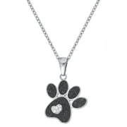 Connections from Hallmark Stainless Steel Black Glitter Paper Paw Pendant, 18"