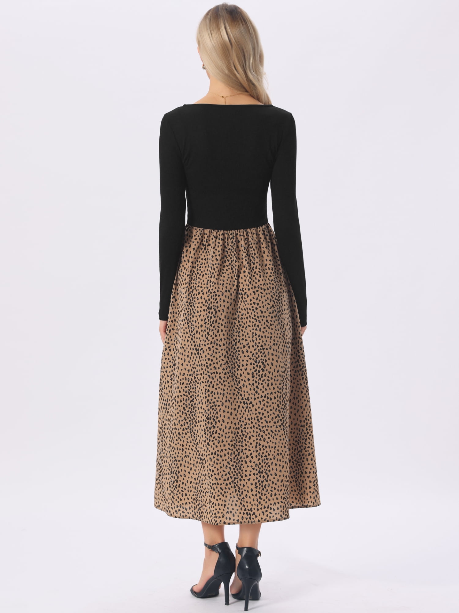 DARING DIVA Women's Maxi Long Sleeve Flowy Vintage Casual Floral Dress XL Black Khaki