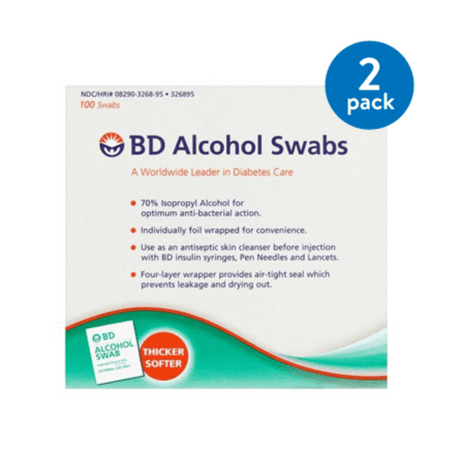 (2 Pack) Beckton & Dickenson: w/Antiseptic & Individually Foil Wrapped Alcohol Swabs No. 326895, 100
