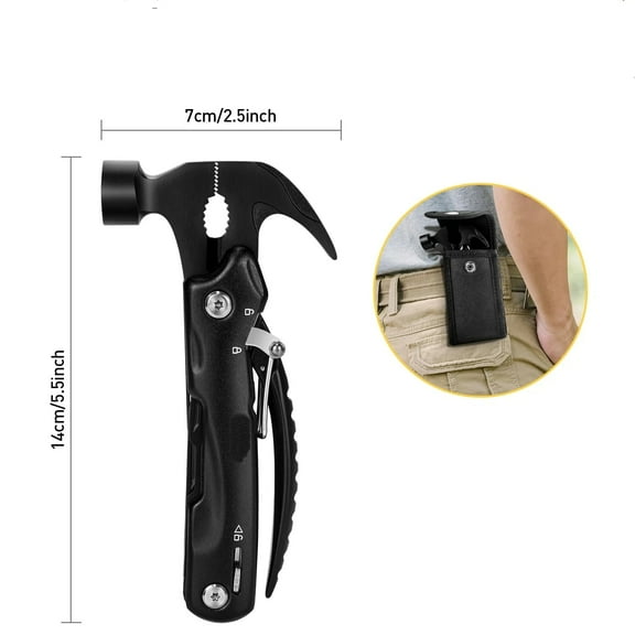 12 in 1 Hammer Multitool Gifts for Men, White Elephant Gifts for Adults, Mens Gifts for Dad Him Husband, Christmas Gift for Mens Dad Him, Camping Essentials Gear，black(14*7cm）