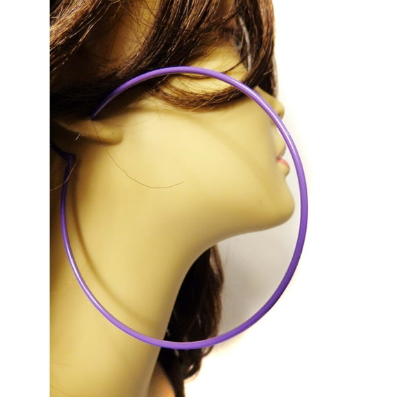 Large Purple Hoop Earrings Circle Hoops 3.5 inch Hoop Earrings